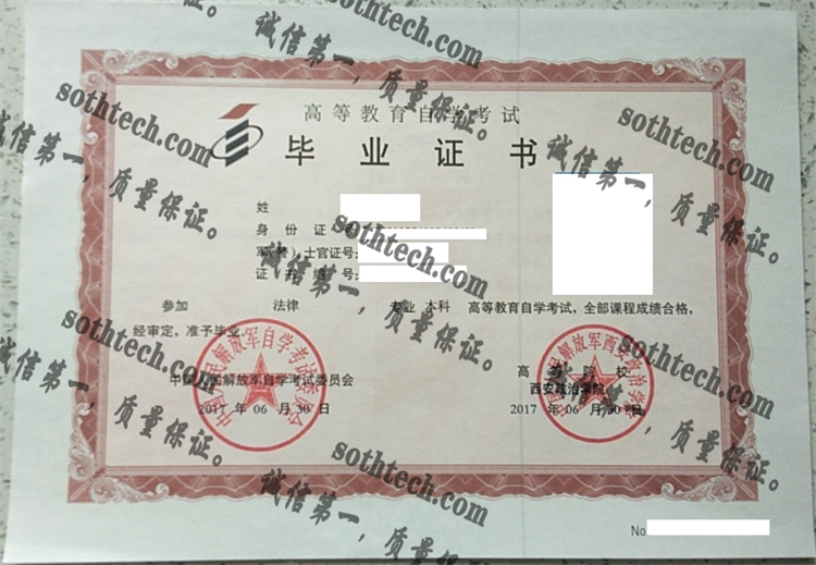 中国人民解放军西安政治学院毕业证样本