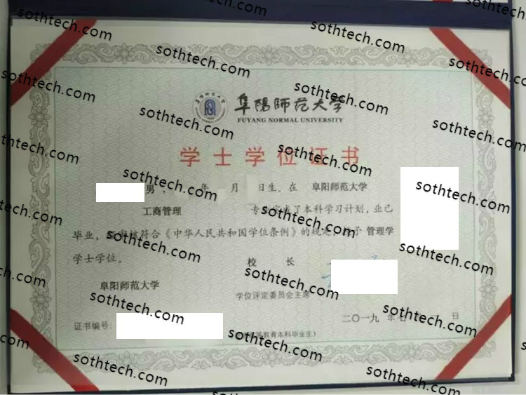 2019阜阳师范大学学士学位证书样本