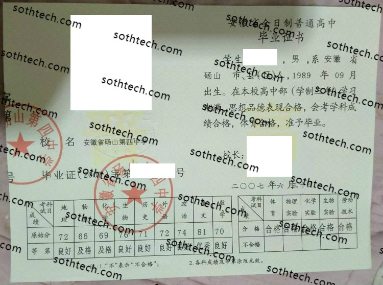 2007安康市汉滨区恒口高级中学毕业证样本