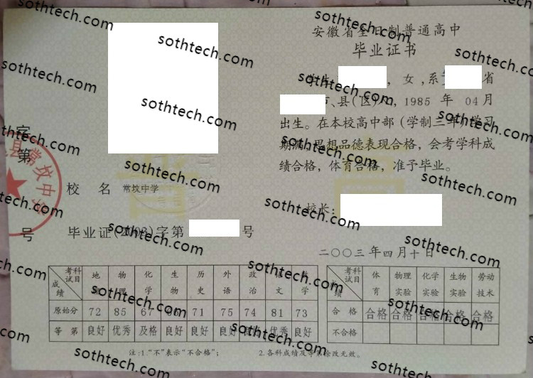 2003长坟中学毕业证样本