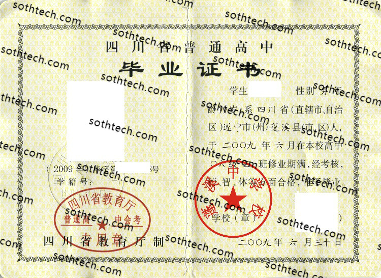 2009蓬溪中学校毕业证样本
