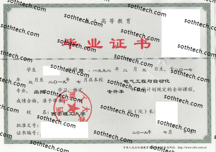 2019西安理工大学成教毕业证样本