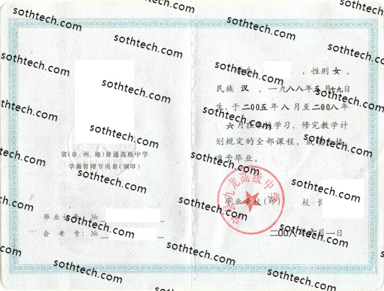2008宁县九龙高级中学毕业证样本