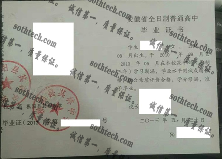 枞阳县其林中学毕业证样本