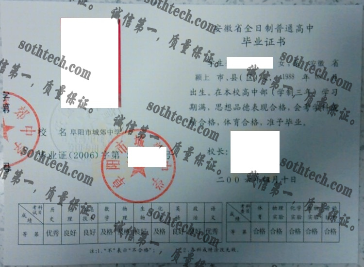 阜阳市城郊中学毕业证样本