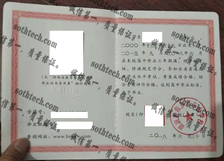 湖南省湘乡市东山学校毕业证样本