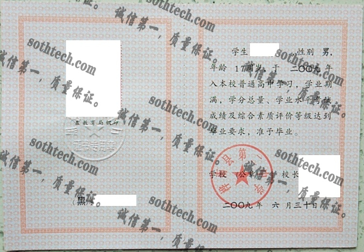 桦南县第二中学毕业证样本