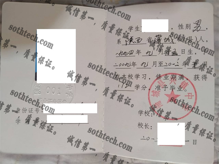 蒲城县星阵中学毕业证样本
