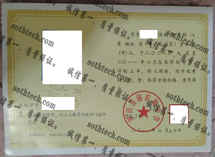 罗田县骆驼坳中学毕业证样本