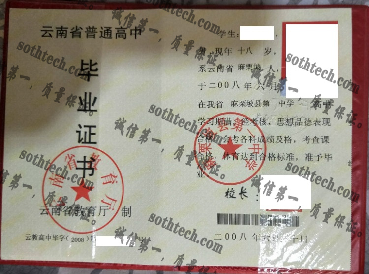 麻栗坡县第一中学毕业证样本