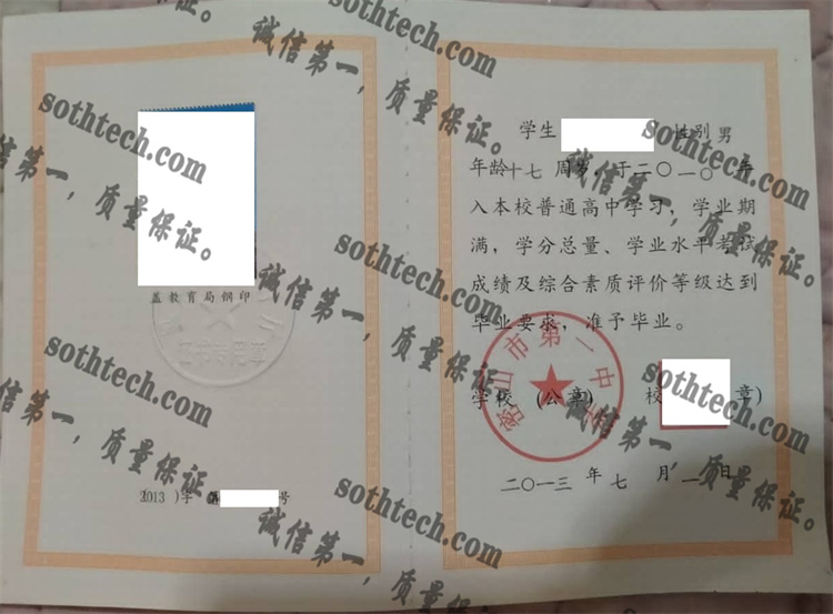 泌密山市第一中学毕业证样本