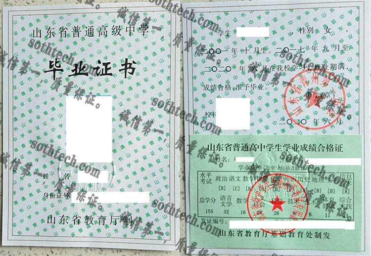 山山东省青州第一中学毕业证样本