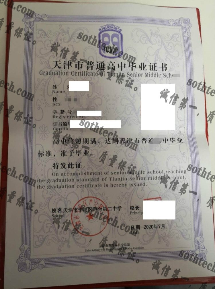 天津市宁河区芦台第二中学毕业证样本