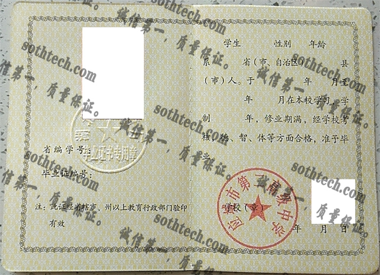 应城市第二高级中学毕业证样本