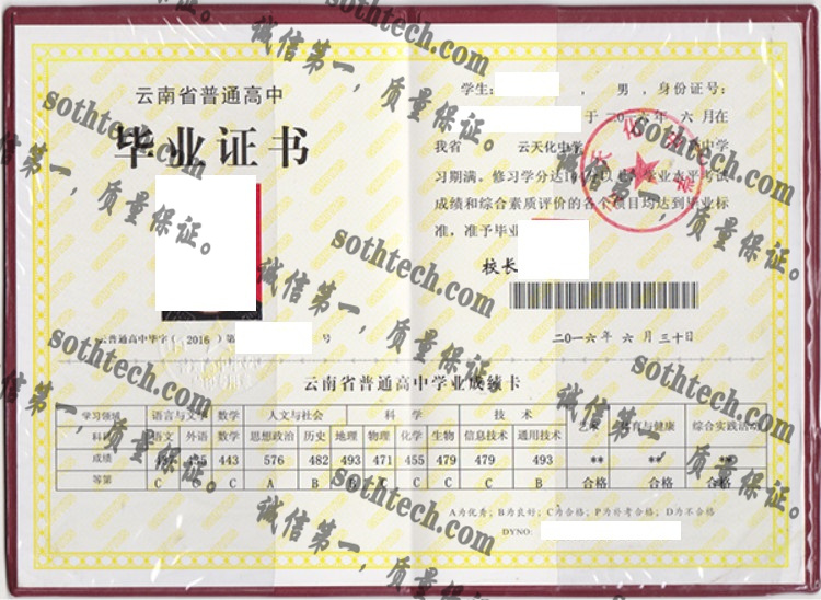 云天化中学毕业证样本