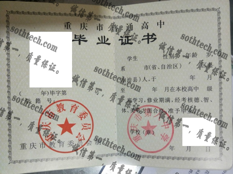 重庆市第八中学毕业证样本