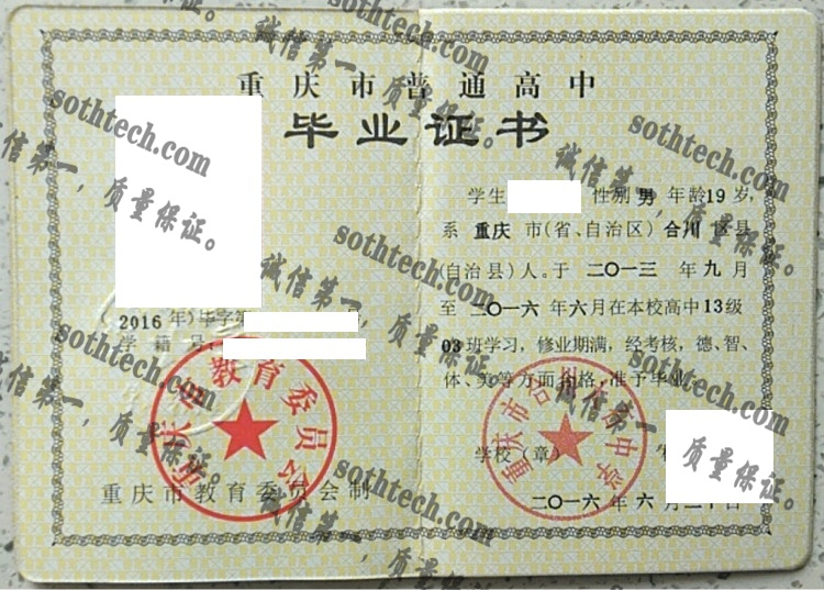 重庆市合川大石中学毕业证样本