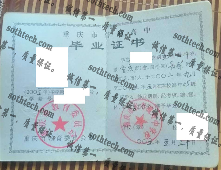 重庆市长寿渡舟中学校毕业证样本